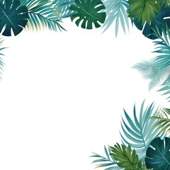 Fototapeta na wymiar Square frame with tropical leaves on white background