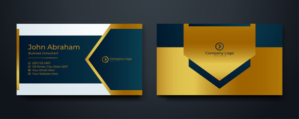 Blue white and gold business card template design abstract modern luxury