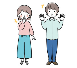 驚いている私服の女性と男性