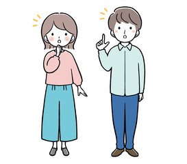 納得する私服の女性と男性