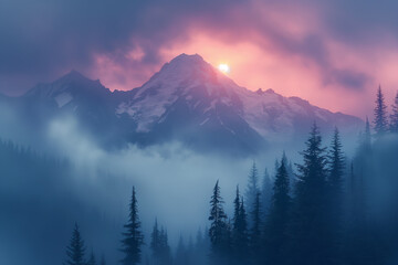 The world famous pastel mountains cape of Mount Rainier