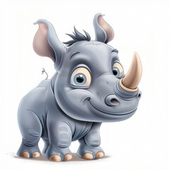 Fototapeta premium Cute Funny Cartoon Rhino, Illustration for Children Book, Generative AI