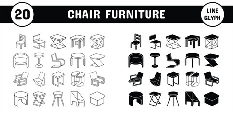 Chair Furniture Line Glyph Vector Illustration Icon Sticker Set Design Materials