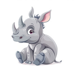 Cute Funny Cartoon Rhino, Illustration for Children Book, Generative AI