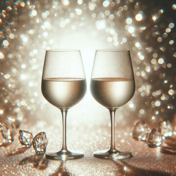 Dos copas de champ&aacute;n sobre fondo bokeh