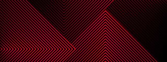 Red and black vector glowing tech geometric 3D line modern abstract banner
