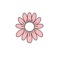 A pink flower with a white center. The flower is drawn in a cartoon style