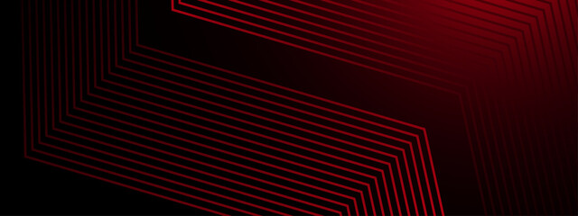 Red and black vector 3D futuristic line abstract banner with glow line