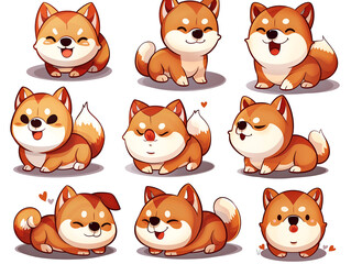 set of cartoon dogs, cute shiba inu dogs