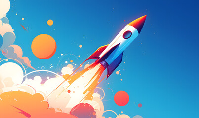 A cartoon illustration representing the concept of startup and space exploration, Generative AI
