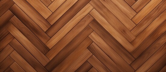 A closeup of a beautiful herringbone pattern on brown hardwood flooring. The wood stain enhances the amber tones, creating an artful design