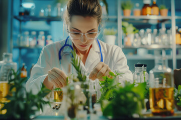 Scientist's Alchemy Doctor Crafting Herbal Medicine
Medicinal Mastery Female Doctor in Laboratory Herbal Elixir