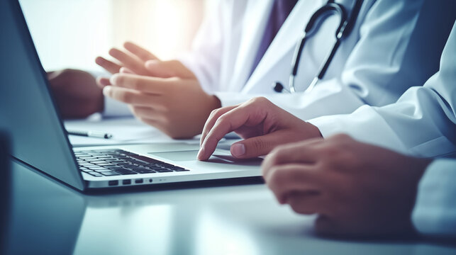 Medical team use laptop in the meeting