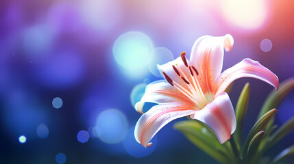 Lily flowers in bloom with ample space for text