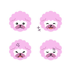 Set of character poodle dog faces showing different emotions for design.