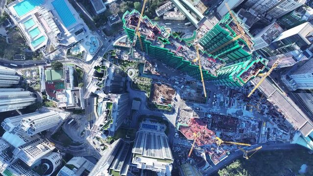 Land site formation and infrastructure construction work for Premium housing development in Wong Chuk Hang,Pok Fu Lam, Wah Fu , Aerial Drone fly skyview in Ap Lei Chau, Aberdeen , Shouson Hill