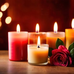 Obraz na płótnie Canvas Scented candles with flowers, warm love glowing romantic celebration scene