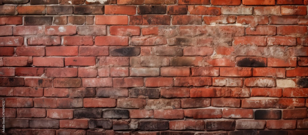 Poster a sturdy brick wall covered entirely with numerous red bricks, creating a strong and solid structure