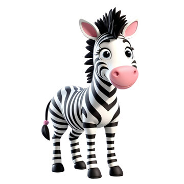 3d rendering of cartoon zebra on Isolated transparent background png. generated with AI