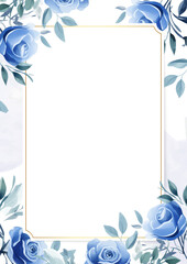 Obraz premium Blue and white vector realistic golden luxury invitation with flora and flower