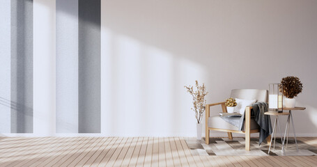Grey and white wall on living room two tone colorful design.3D rendering