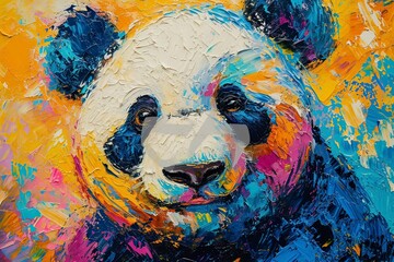 Illustration of oil acrylic painting of a playful panda, Generative ai.