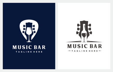 Music Bar logo design combination guitar and wine glass