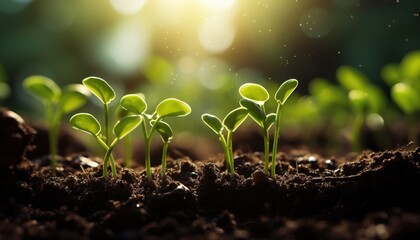 Planting seedlings young plant Growing, plant growth evolution from seed on nature field grass