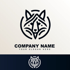 Simple minimalist wolf head wild animal logo vector illustration template design. Black and white color