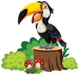 Vector illustration of a toucan in a lush forest
