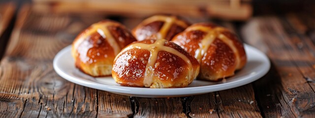 Easter Bunny's Delight: Golden Cross Buns on a Plate Generative AI