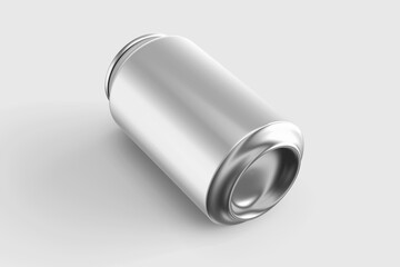 blank empty resting glossy aluminum metal soda drink beverage can regular size 330 ml 11.2 oz product mockup design template in perspective view isolated 3d render illustration