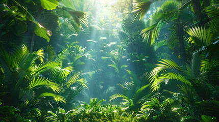 Fototapeta na wymiar Tropical jungle background. Created with Ai