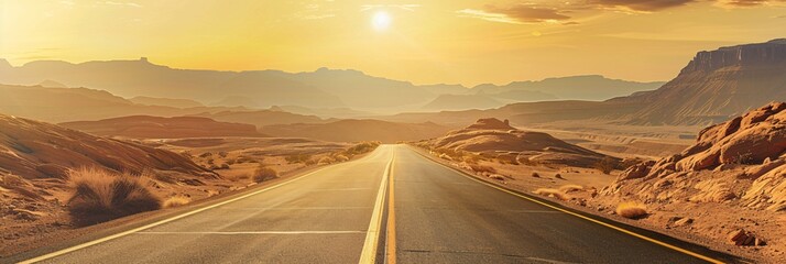 Golden Sunset on a Highway Generative AI