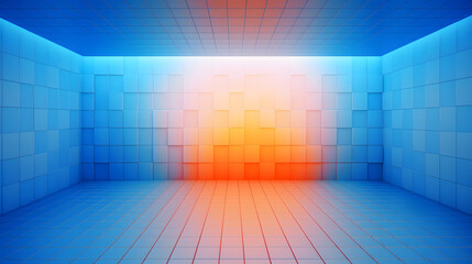 Digital gradient blue orange white glass geometric horizontal version poster web page PPT background with generative