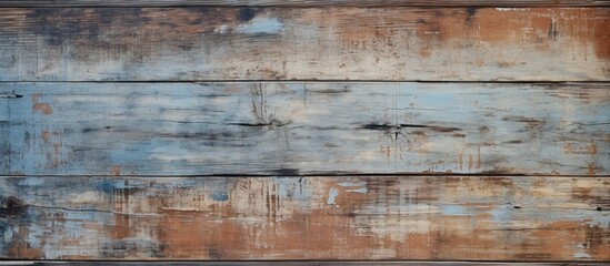 Close-up shot of a weathered wooden wall showing signs of peeling paint and wear - obrazy, fototapety, plakaty