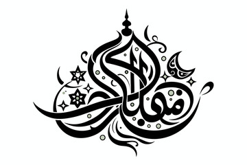 eid-mubarak-black and color vector,silhouette-sticker-design-with-white background.