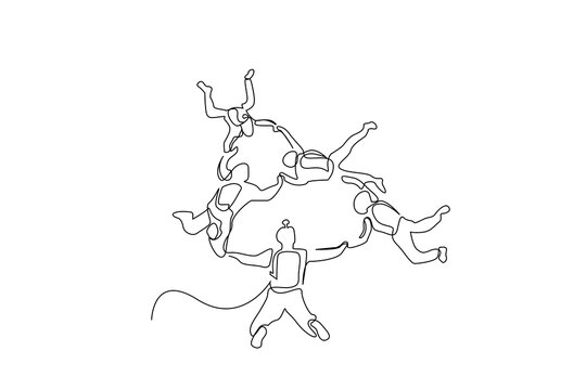 parachute jump in the air people sport team together lifestyle one line art design vector