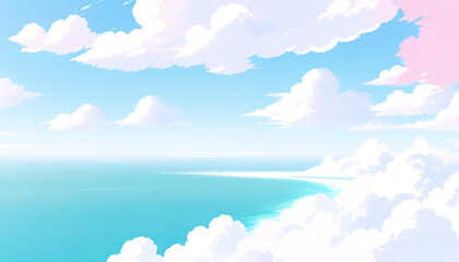 illustration pastel landscape sky clean, anime scene style