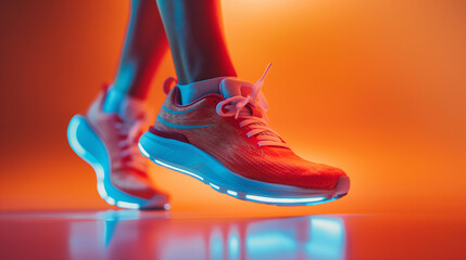 Achilles tendon injury in runners concept. on Coral color background professional photography