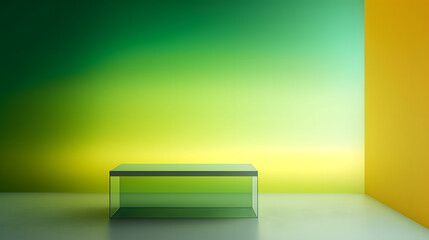 Digital gradient green yellow white glass geometric horizontal version poster web page PPT background with generative