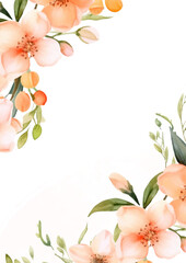 Orange and white elegant watercolor background with flora and flower