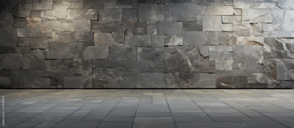 Poster stone pattern displayed on the wall inside a room, adding texture and a rugged aesthetic to the spac