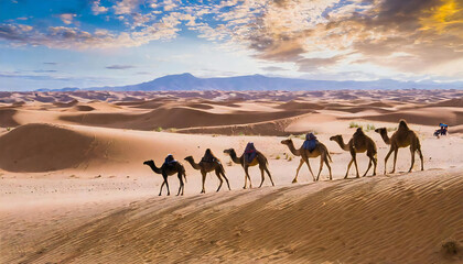 Fototapeta na wymiar Image material of a camel walking in the desert.