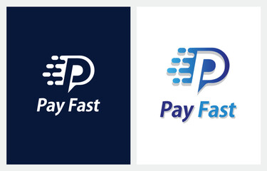 Letter P Fast Pay Digital Electronic Transaction Logo Symbol Icon - obrazy, fototapety, plakaty