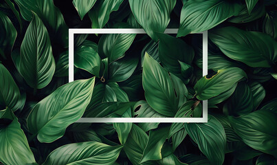 Spathiphyllum cannifolium concept, green abstract texture with white frame, Generative AI