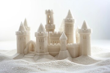 A simple sandcastle on a white background