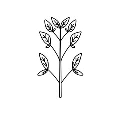 A tree with leaves is drawn in black and white. The tree is thin and has a lot of leaves