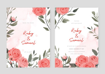 Pink rose vector elegant watercolor wedding invitation floral design