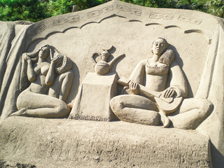 Antalya, Turkey, August 08, 2007 : Sand exhibit of sand figure festival based on Arabian tales the One Thousand and One Nights of Antalya City 2007 in Antalya in Turkey
